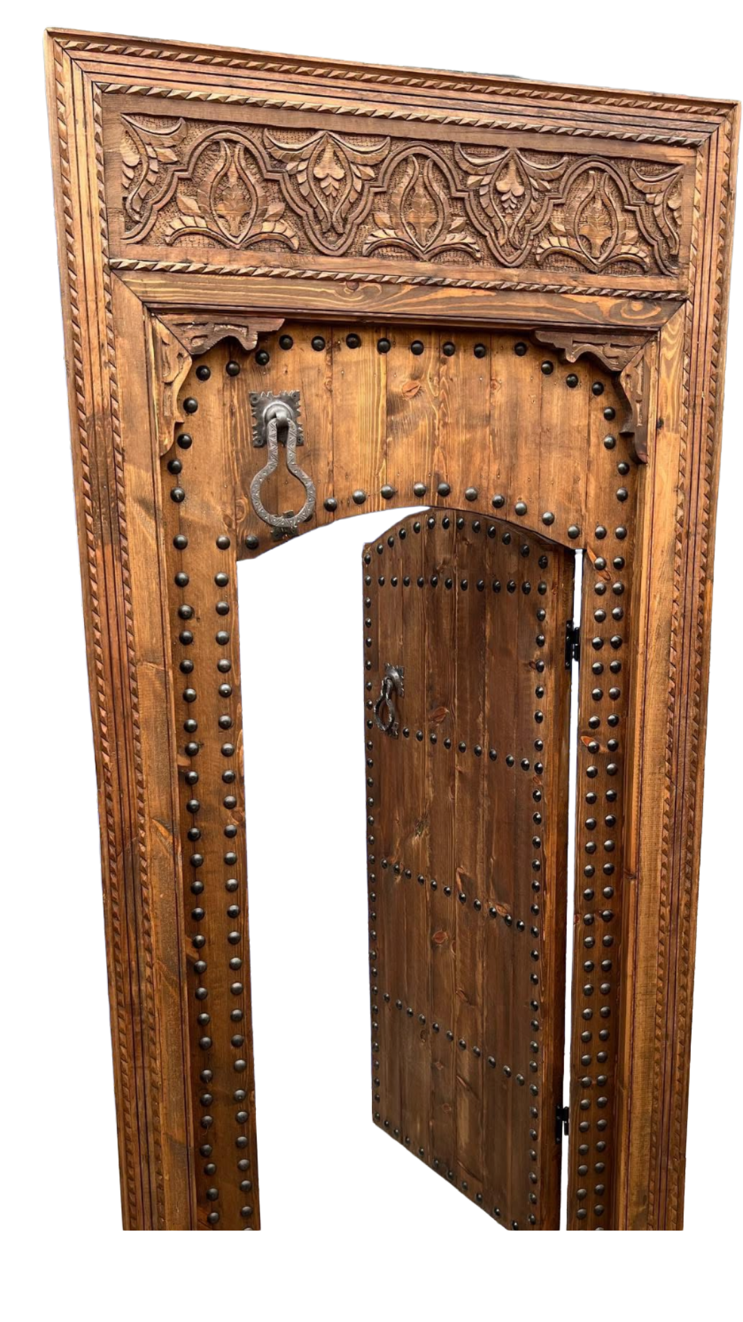 Hand-Carved Moroccan Cedar Wood Door – Arched Rustic Entryway, Statement Home Decor