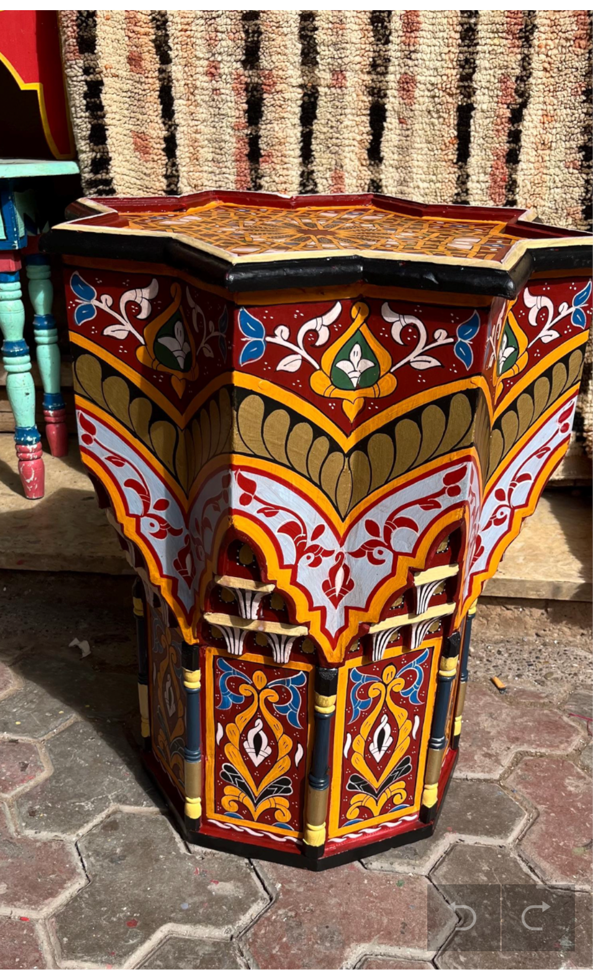 Hand-Painted Moroccan Side Table, Oriental Accent Table, Solid Wood, Handmade Boho Decor