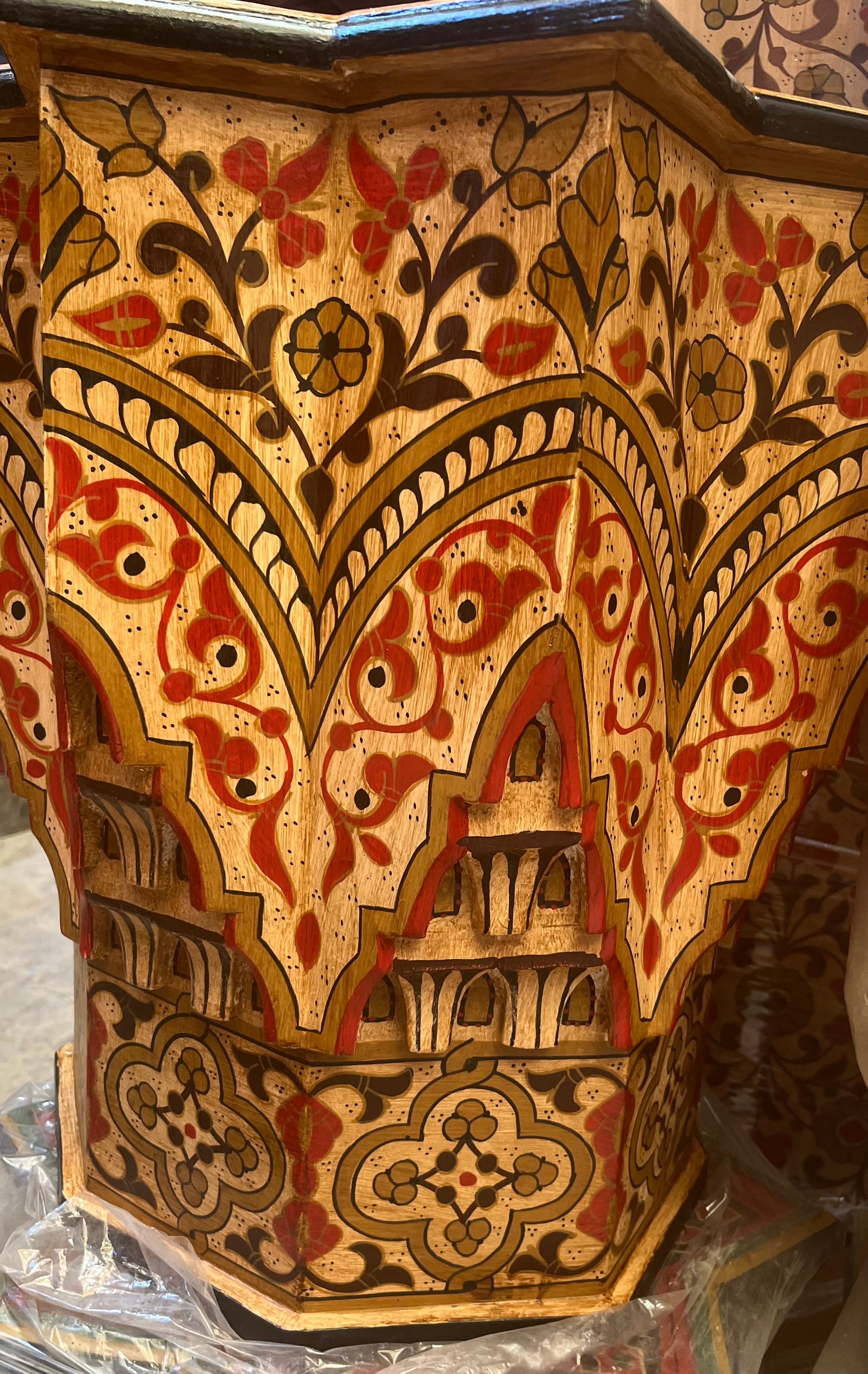 Hand-Painted Moroccan Side Table, Oriental Accent Table, Solid Wood, Handmade Boho Decor