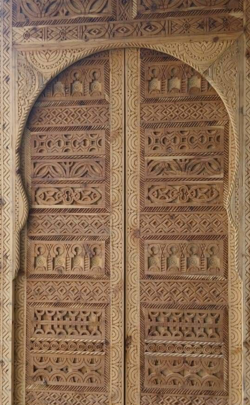 Hand-Carved Moroccan Cedar Wood Door – Arched Rustic Entryway, Statement Home Decor