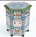 Hand-Painted Moroccan Side Table, Oriental Accent Table, Solid Wood, Handmade Boho Decor