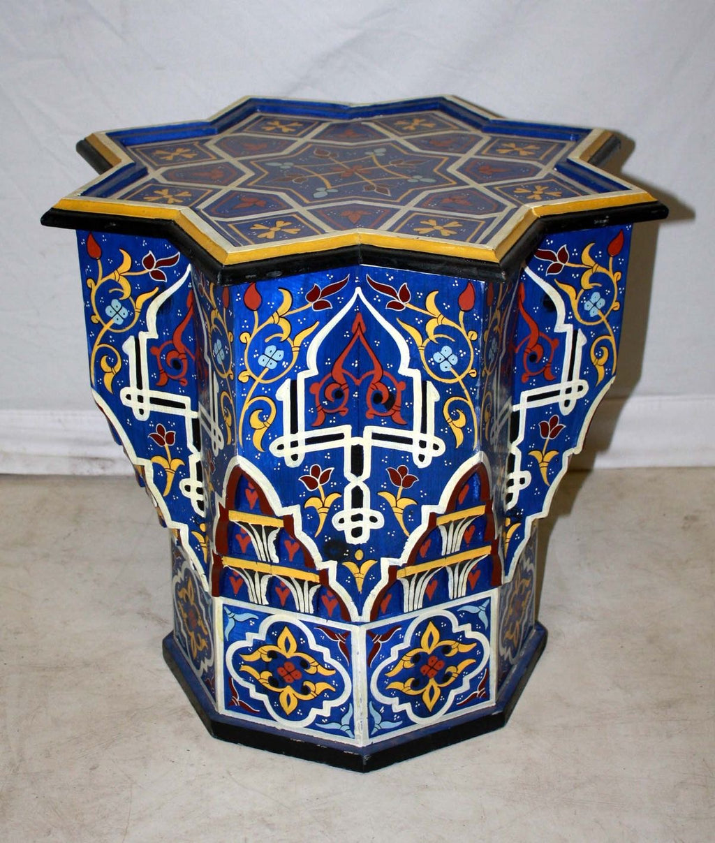Hand-Painted Moroccan Side Table, Oriental Accent Table, Solid Wood, Handmade Boho Decor