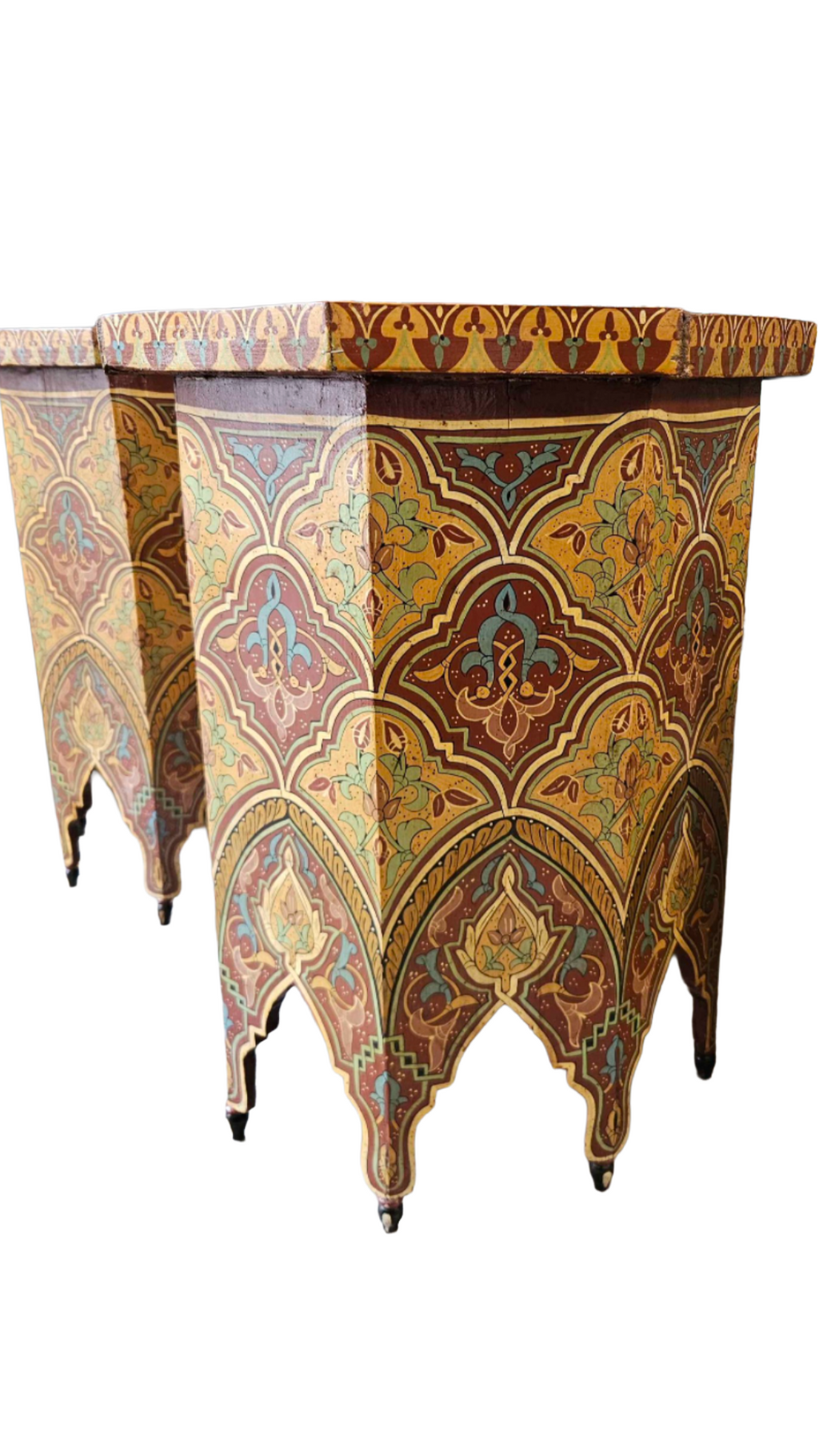 Hand-Painted Moroccan Side Table, Oriental Accent Table, Solid Wood, Handmade Boho Decor