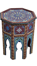 Hand-Painted Moroccan Side Table, Oriental Accent Table, Solid Wood, Handmade Boho Decor