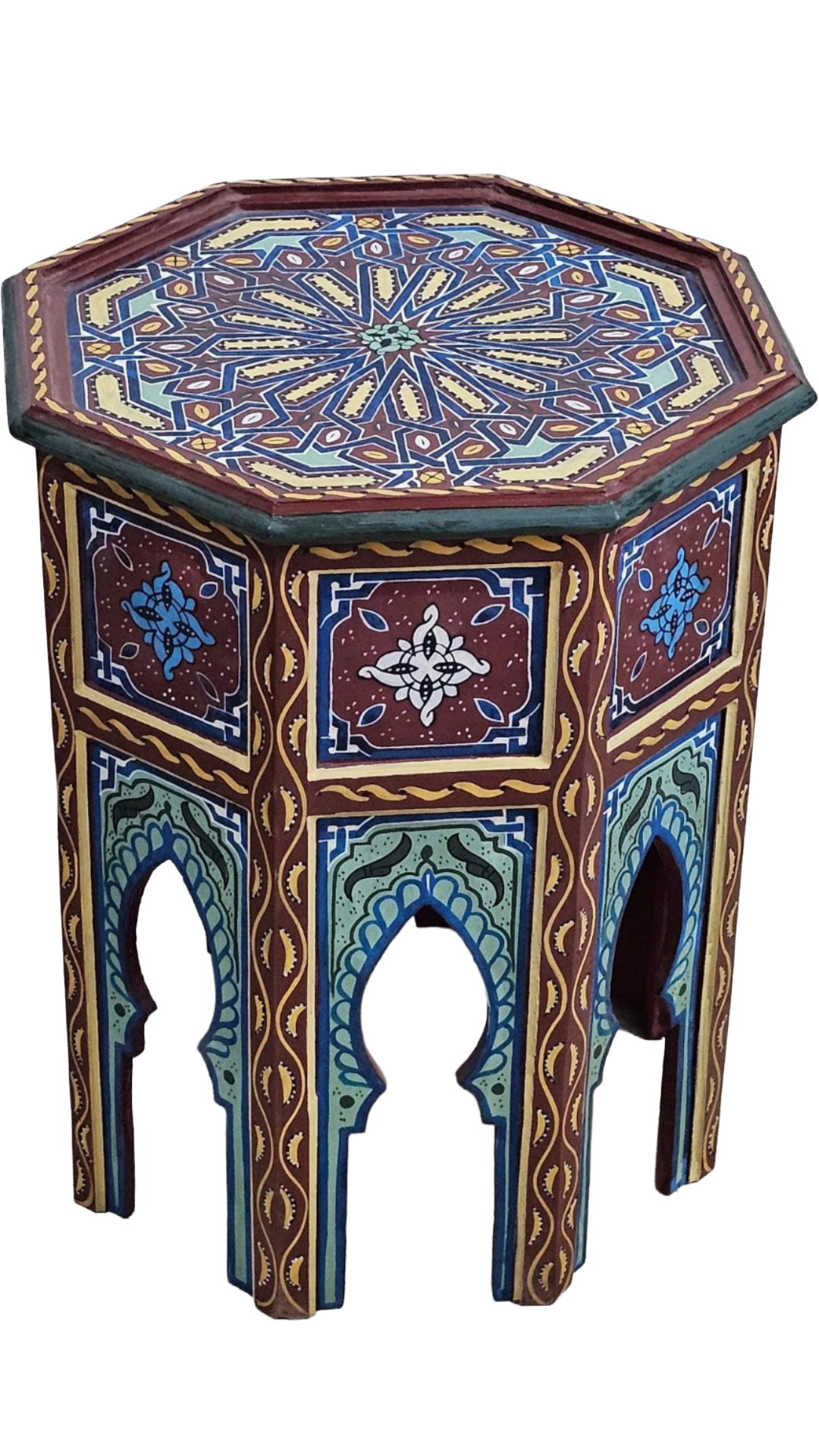 Hand-Painted Moroccan Side Table, Oriental Accent Table, Solid Wood, Handmade Boho Decor