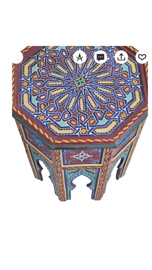Hand-Painted Moroccan Side Table | Handmade  Wood Accent Table