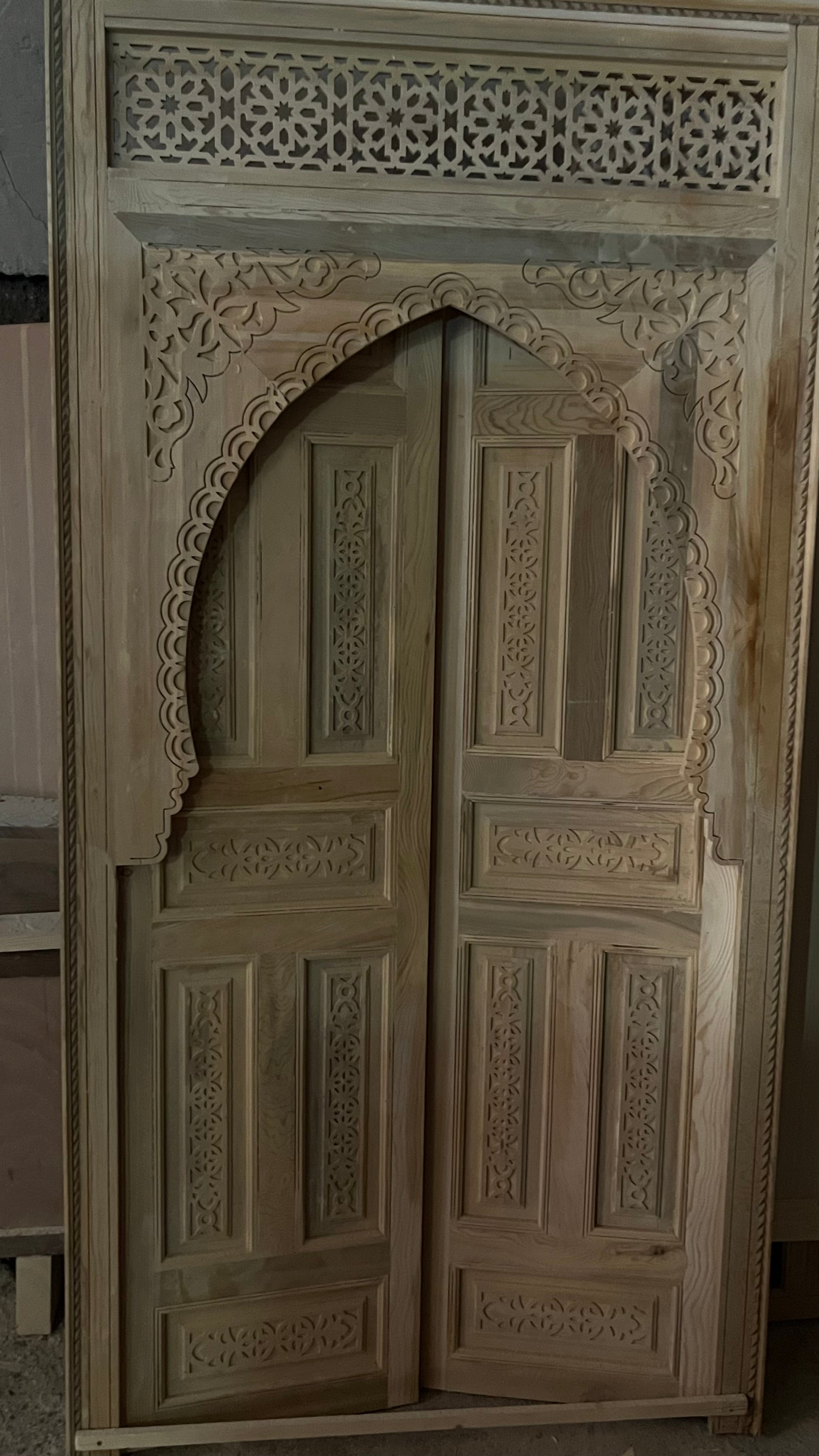Hand-Carved Moroccan Cedar Wood Door – Arched Rustic Entryway, Statement Home Decor