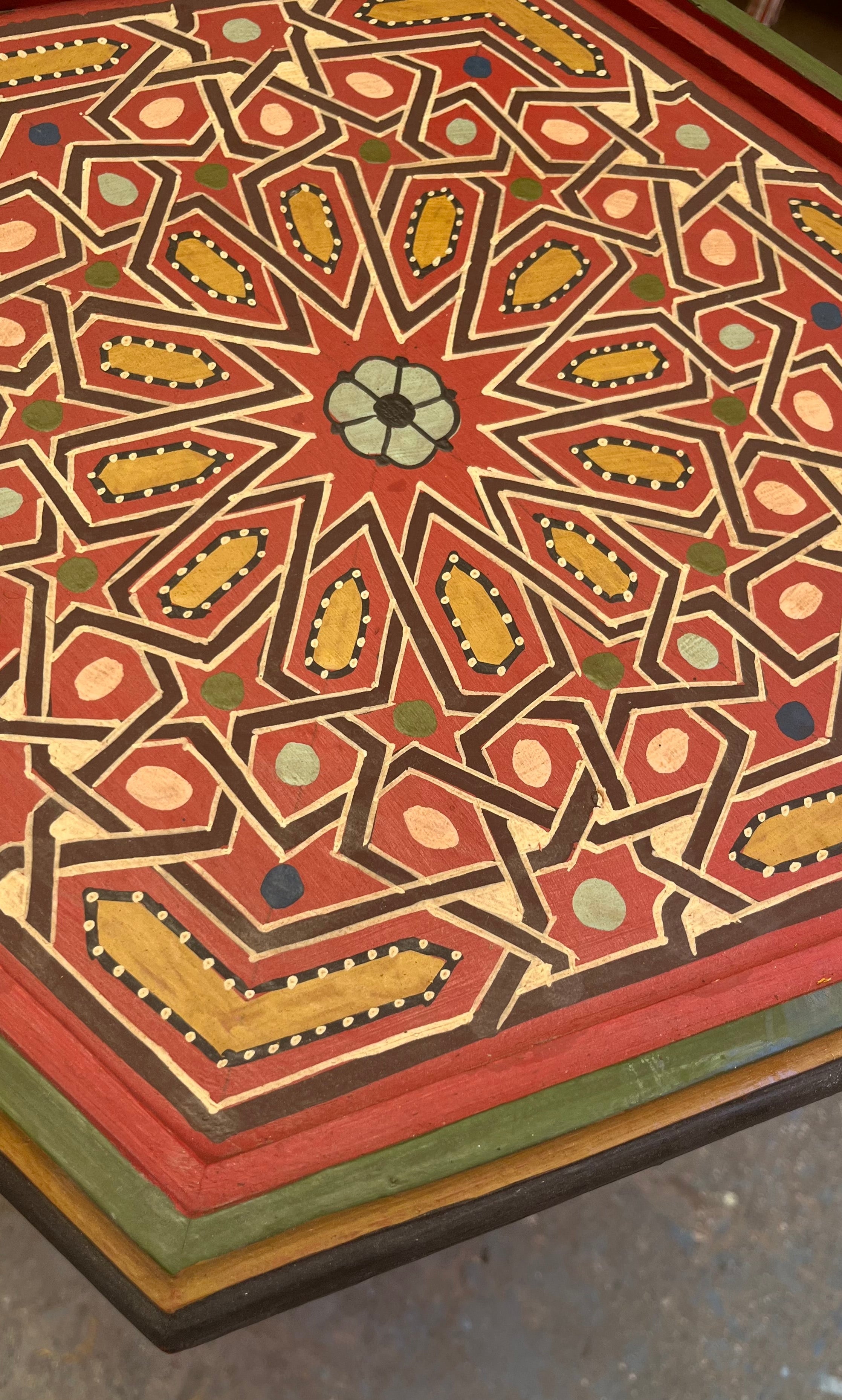 Hand-Painted Moroccan Side Table, Oriental Accent Table, Solid Wood, Handmade Boho Decor