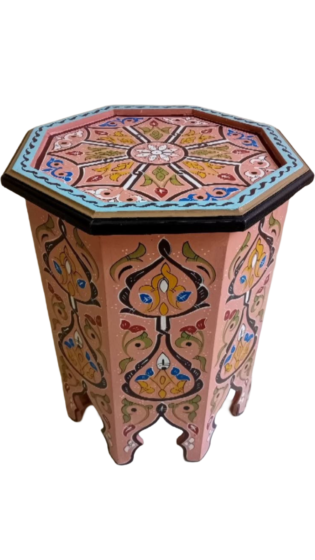 Hand-Painted Moroccan Side Table, Oriental Accent Table, Solid Wood, Handmade Boho Decor