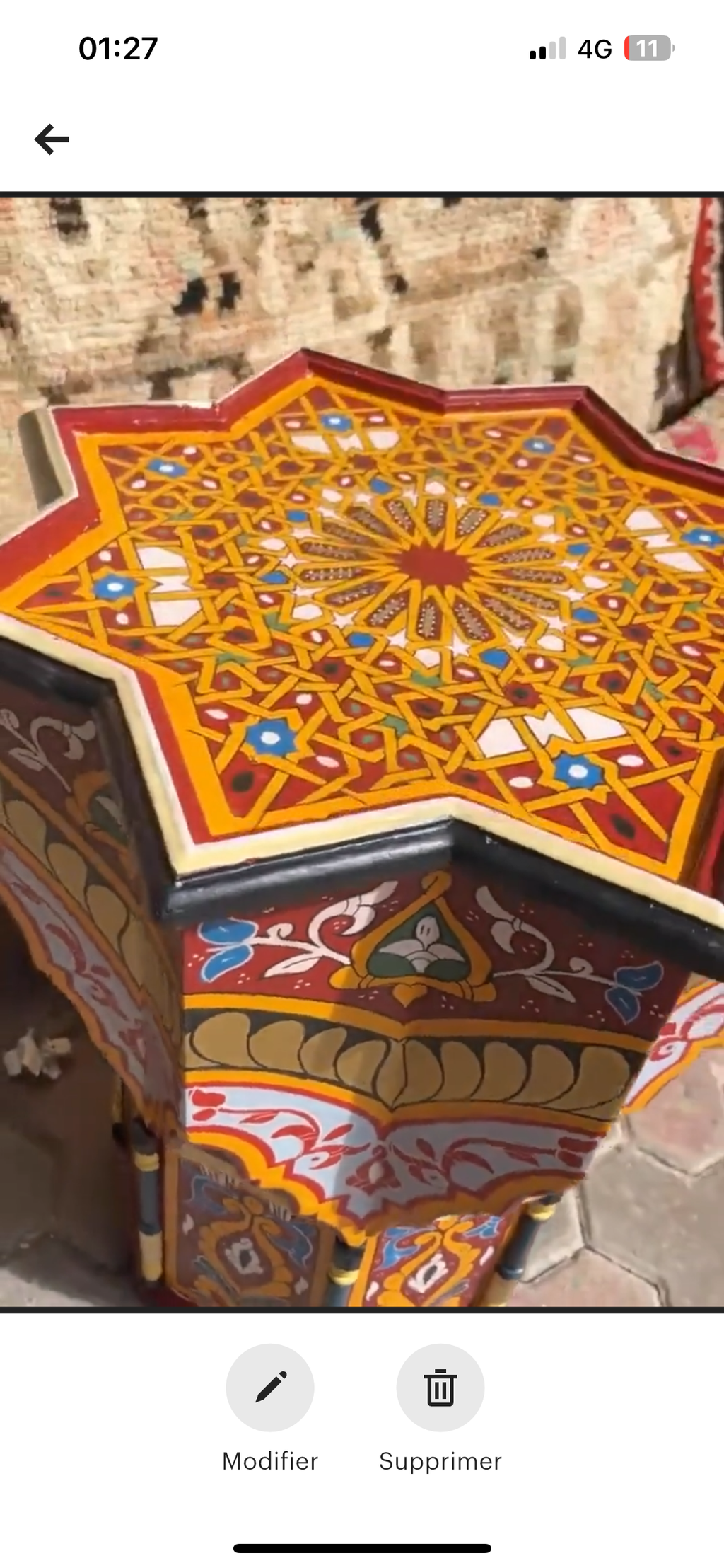 Hand-Painted Moroccan Side Table, Oriental Accent Table, Solid Wood, Handmade Boho Decor
