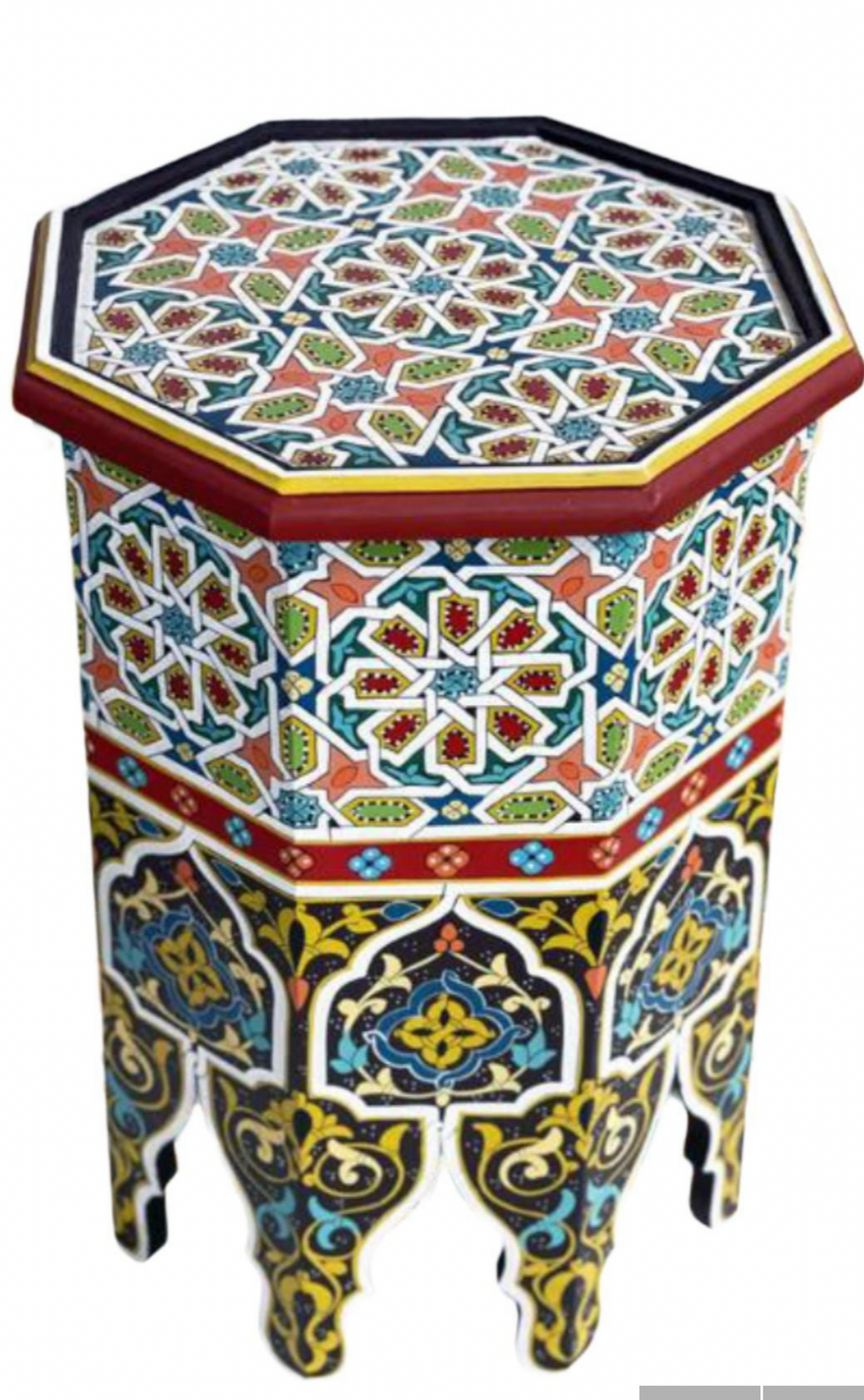Hand-Painted Moroccan Side Table, Oriental Accent Table, Solid Wood, Handmade Boho Decor