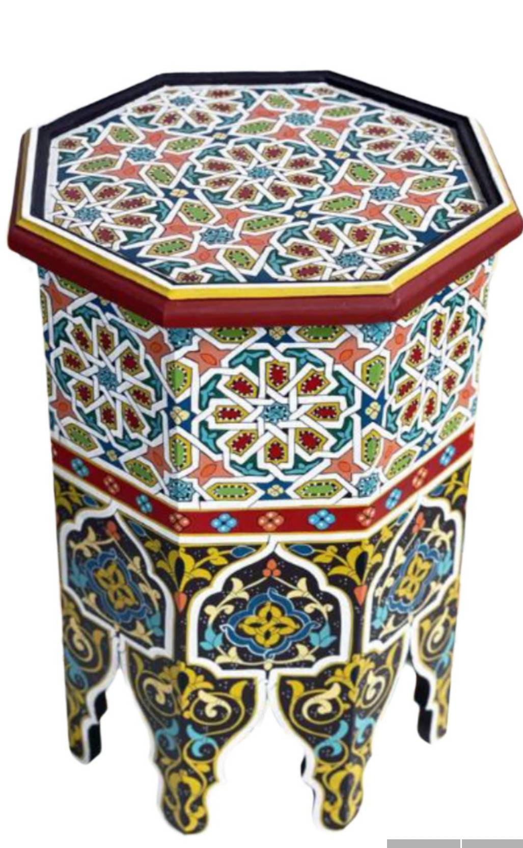 Hand-Painted Moroccan Side Table, Oriental Accent Table, Solid Wood, Handmade Boho Decor