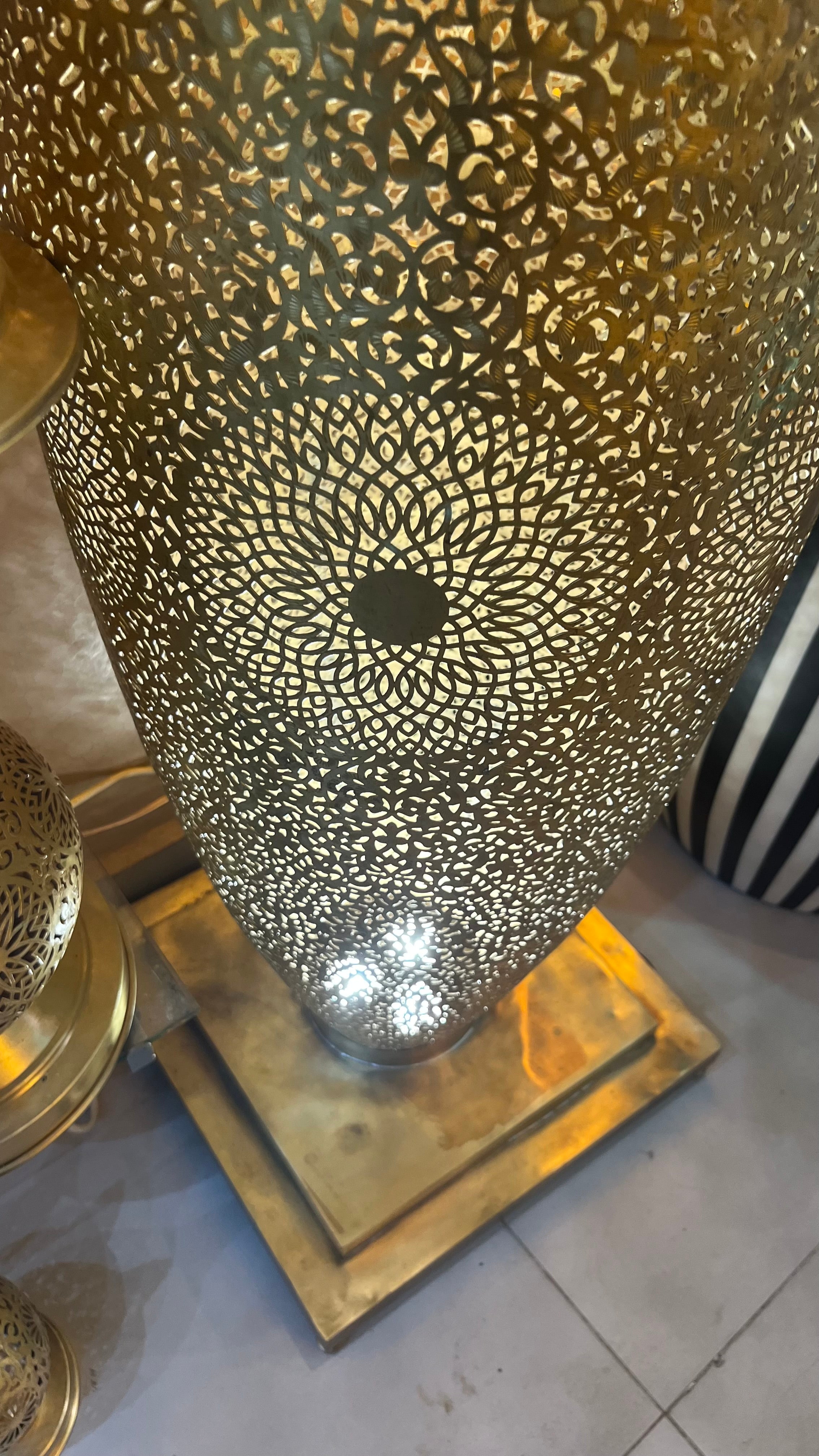 Handmade Moroccan Brass Floor Lamp – Large Pierced Brass Lantern – Bohemian Arabic Lighting – Luxury Home Decor – Artisan Metal Lamp