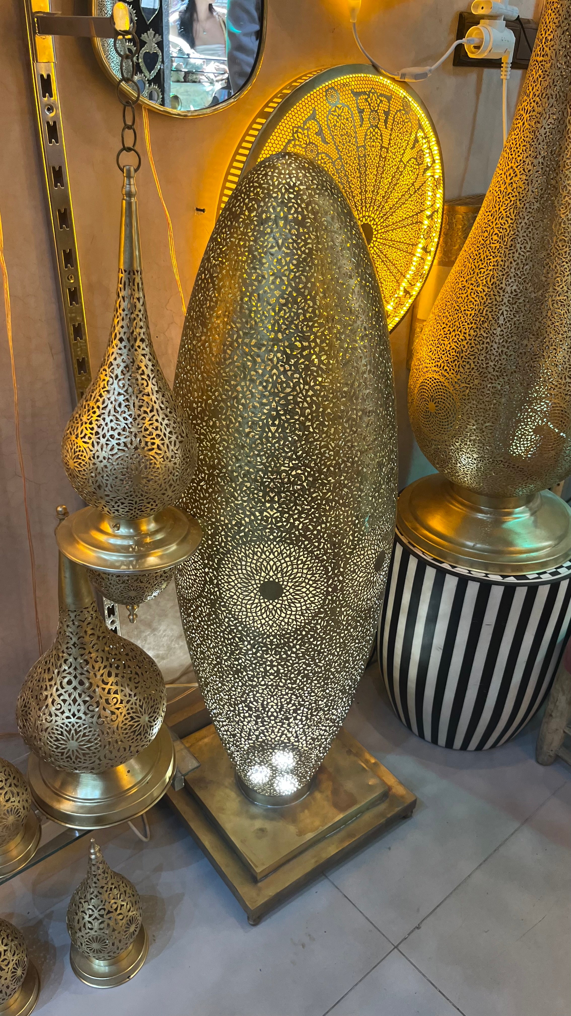 Handmade Moroccan Brass Floor Lamp – Large Pierced Brass Lantern – Bohemian Arabic Lighting – Luxury Home Decor – Artisan Metal Lamp