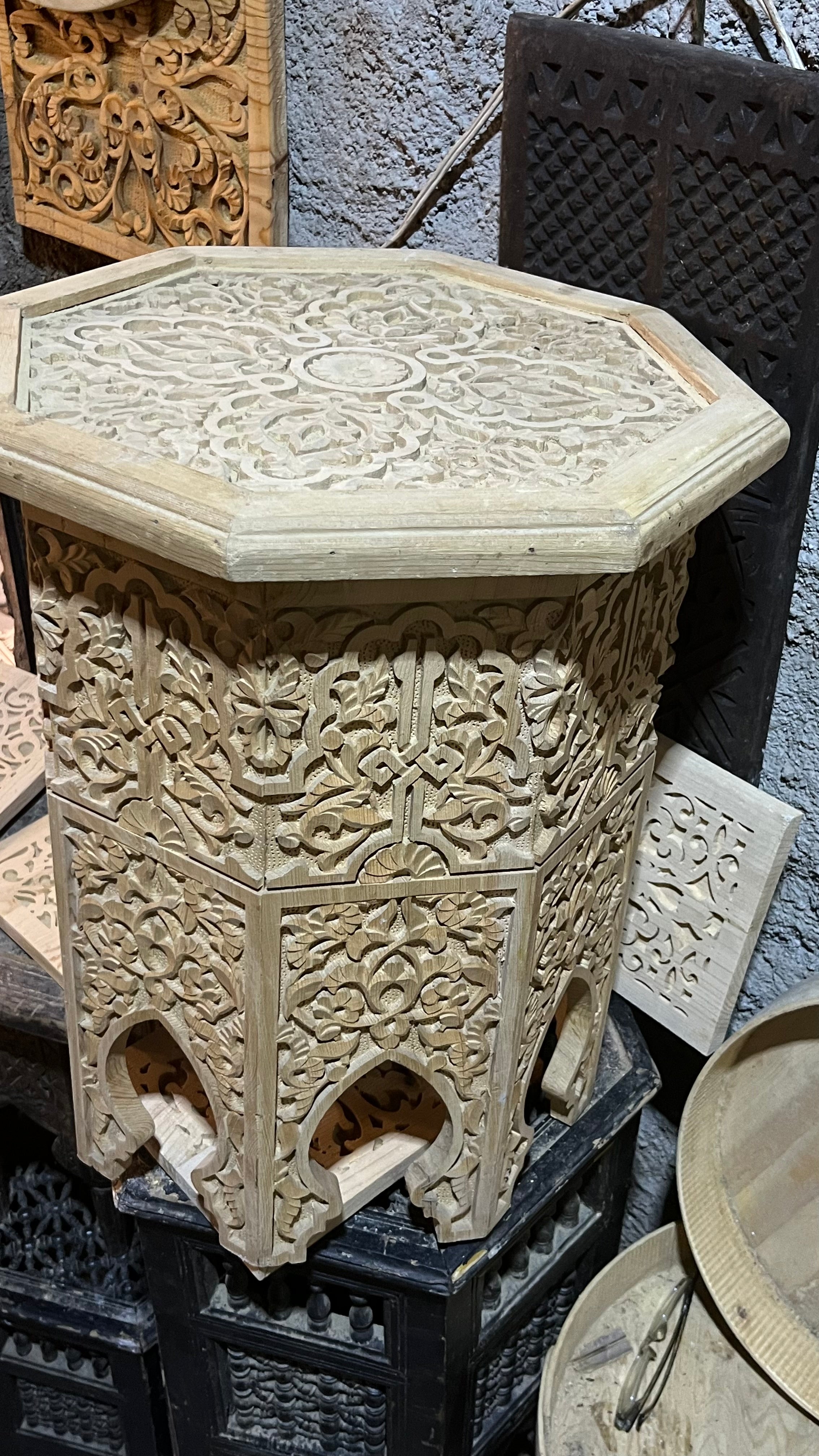 Hand-Painted Moroccan Side Table, Oriental Accent Table, Solid Wood, Handmade Boho Decor