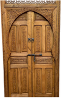 Hand-Carved Moroccan Cedar Wood Door – Arched Rustic Entryway, Statement Home Decor