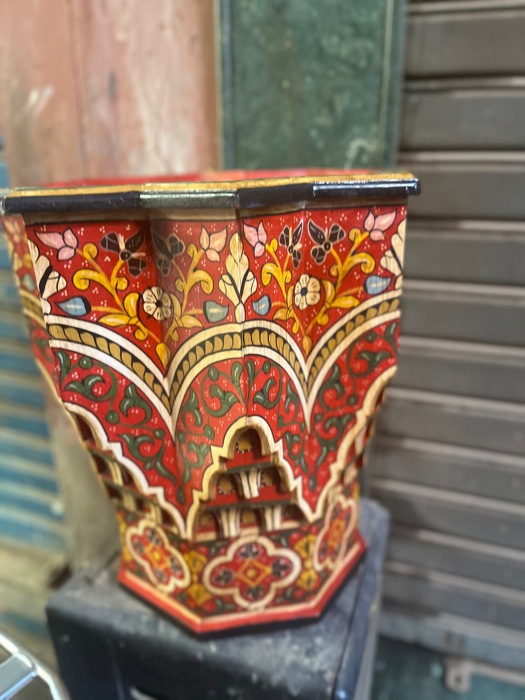Hand-Painted Moroccan Side Table, Oriental Accent Table, Solid Wood, Handmade Boho Decor