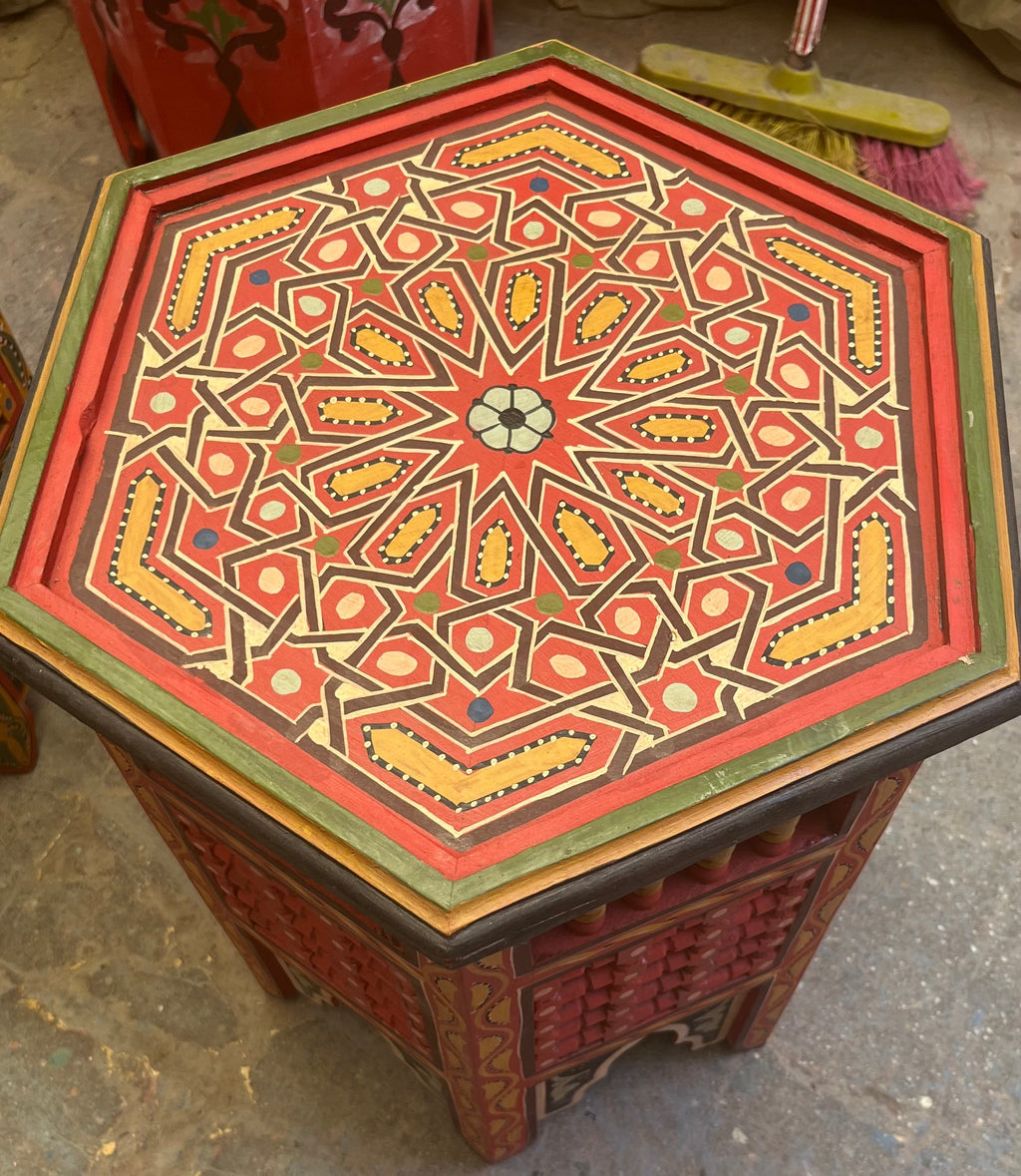 Hand-Painted Moroccan Side Table, Oriental Accent Table, Solid Wood, Handmade Boho Decor