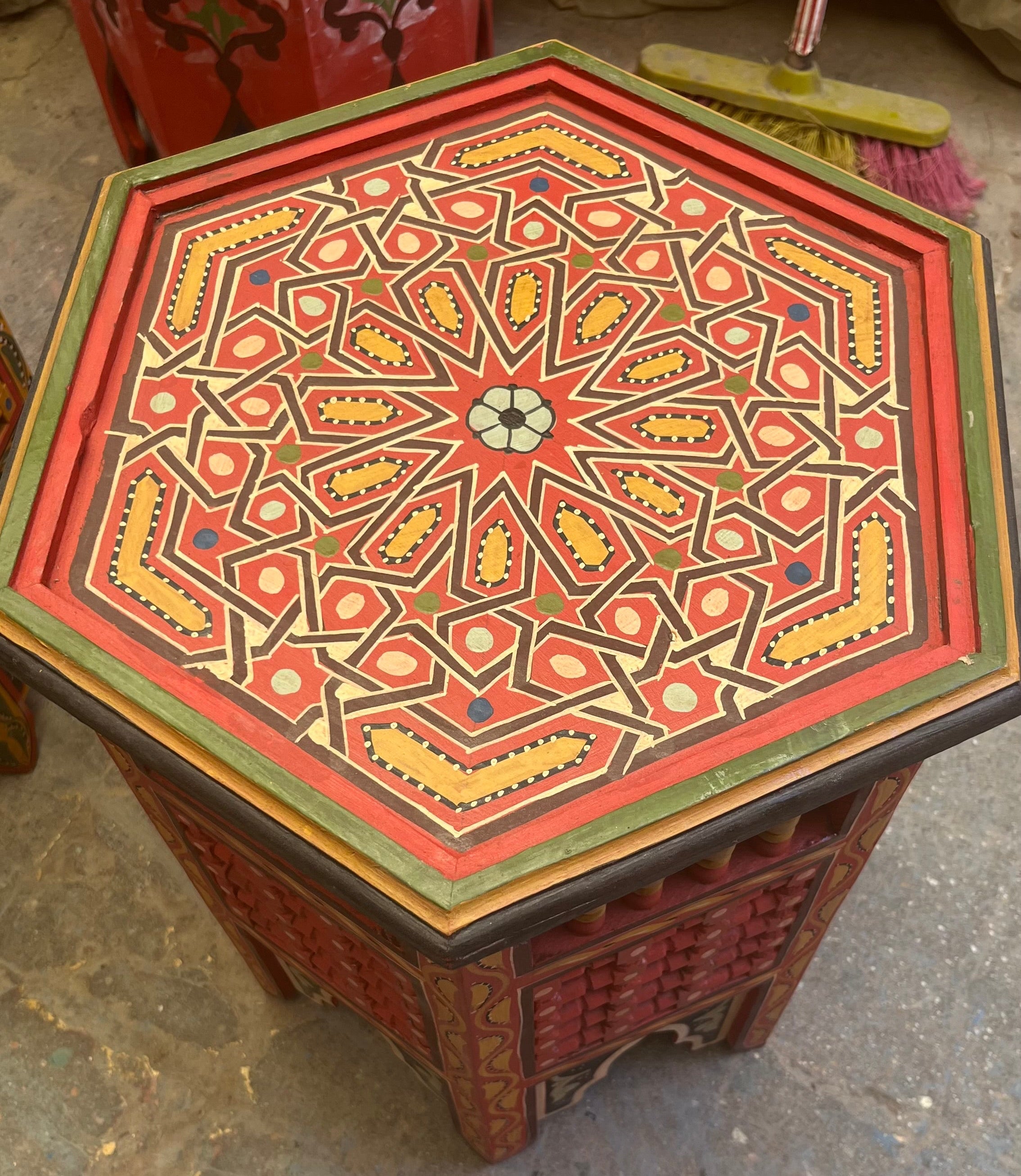 Hand-Painted Moroccan Side Table, Oriental Accent Table, Solid Wood, Handmade Boho Decor