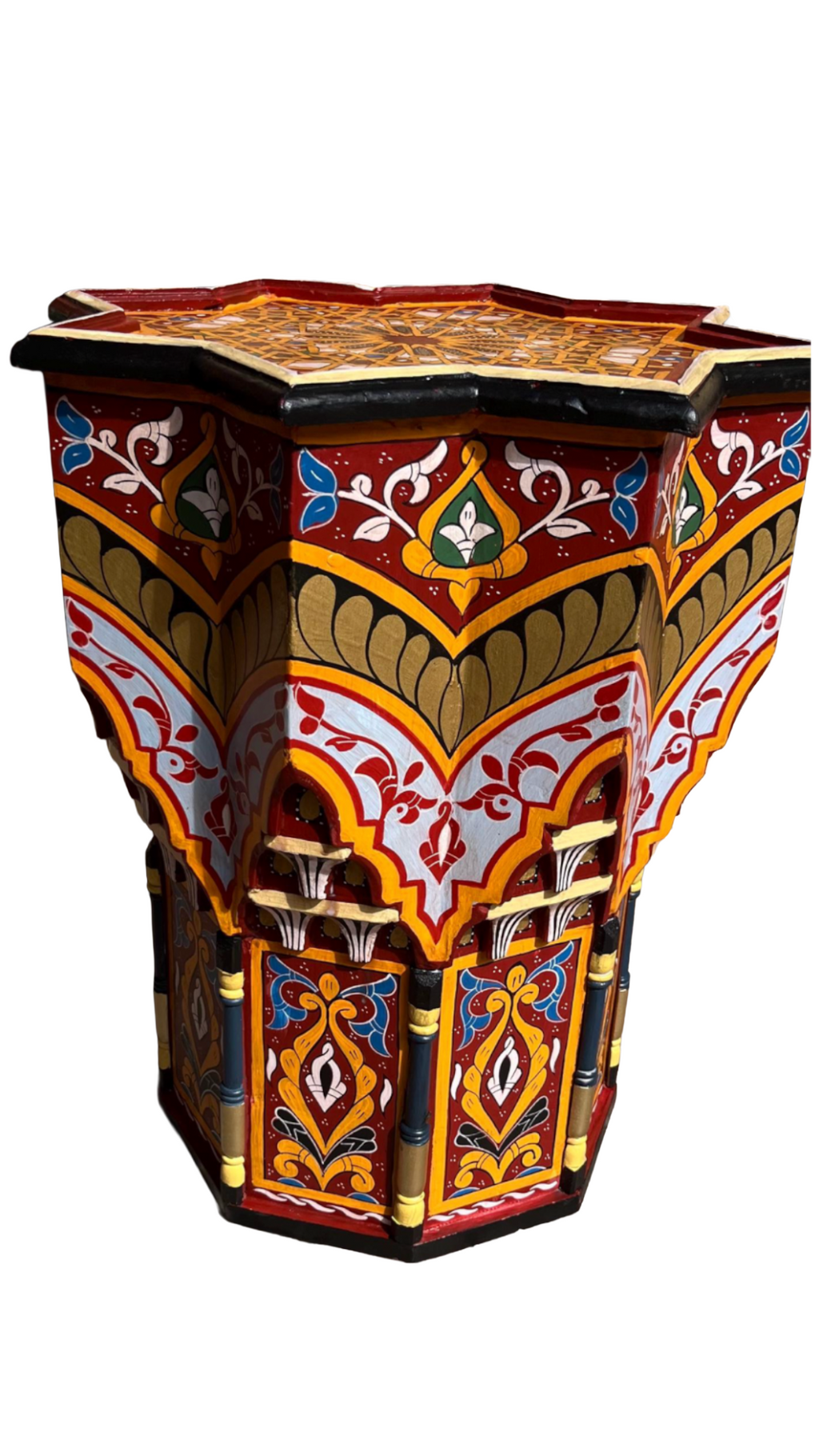 Hand-Painted Moroccan Side Table, Oriental Accent Table, Solid Wood, Handmade Boho Decor