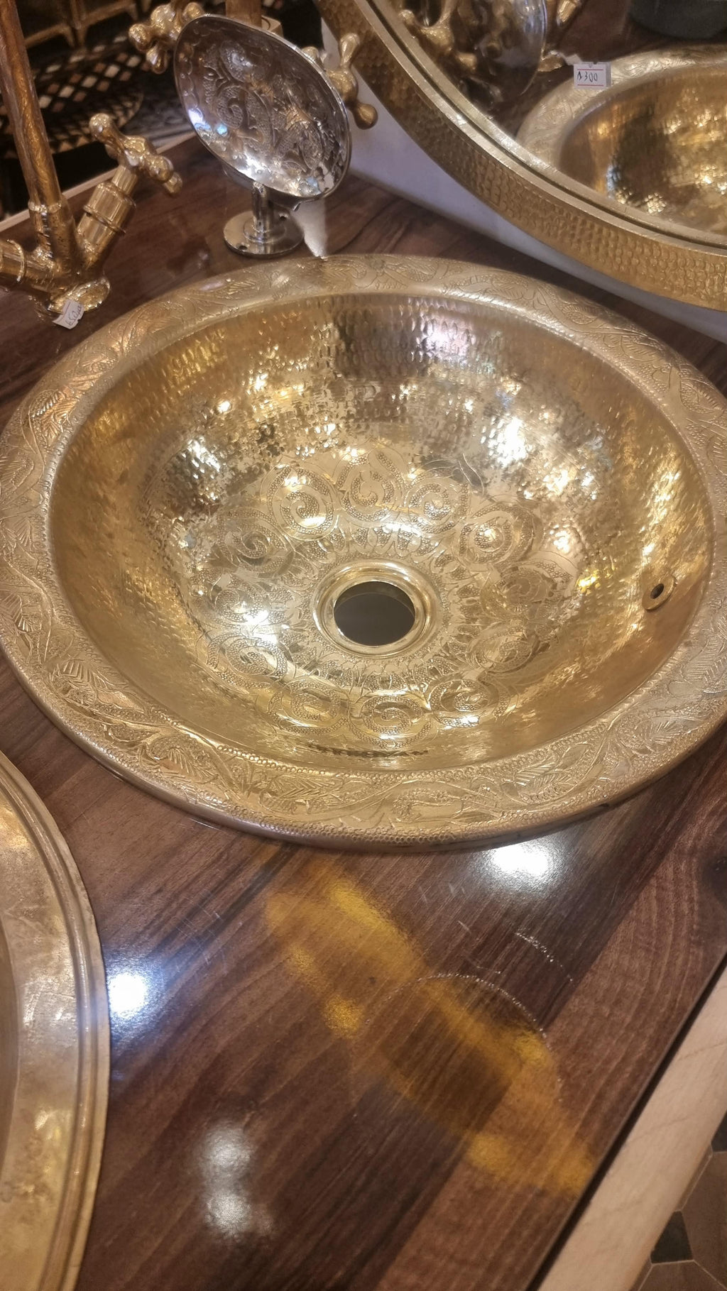 Handmade Moroccan Brass Vessel Sink – Engraved Gold Bathroom Basin, Traditional Hammered Washbasin