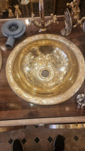 Handmade Moroccan Brass Vessel Sink – Engraved Gold Bathroom Basin, Traditional Hammered Washbasin