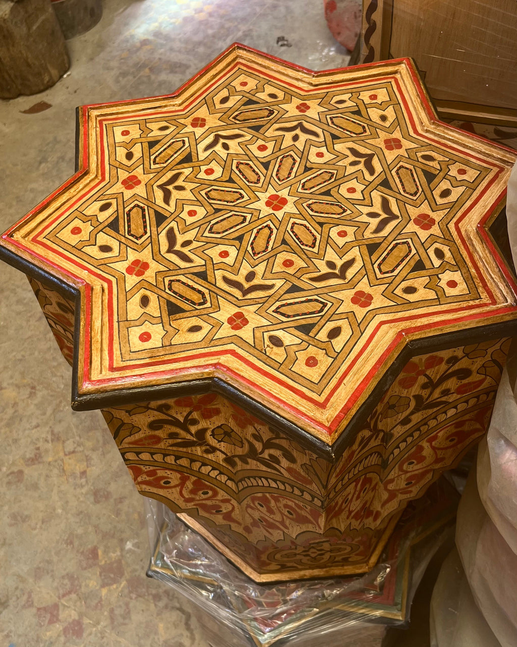 Hand-Painted Moroccan Side Table, Oriental Accent Table, Solid Wood, Handmade Boho Decor
