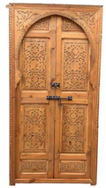 Hand-Carved Moroccan Cedar Wood Door – Arched Rustic Entryway, Statement Home Decor