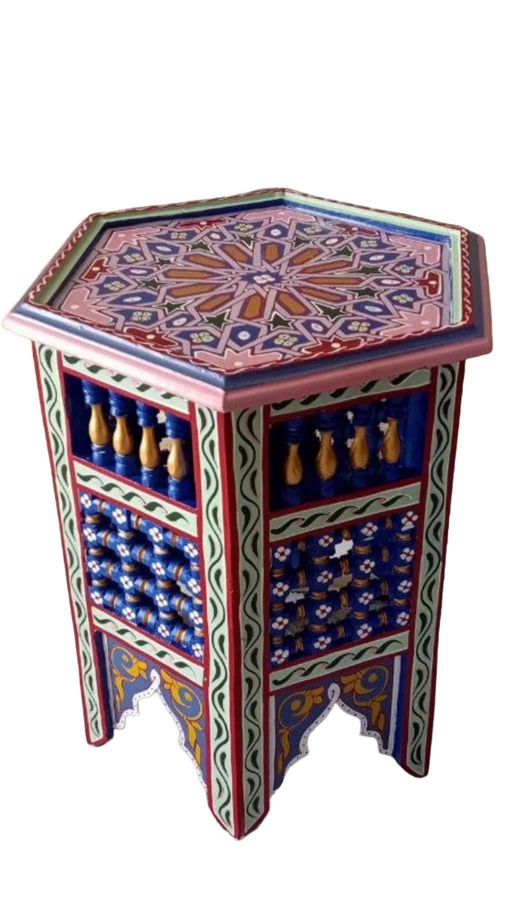 Hand-Painted Moroccan Side Table, Oriental Accent Table, Solid Wood, Handmade Boho Decor
