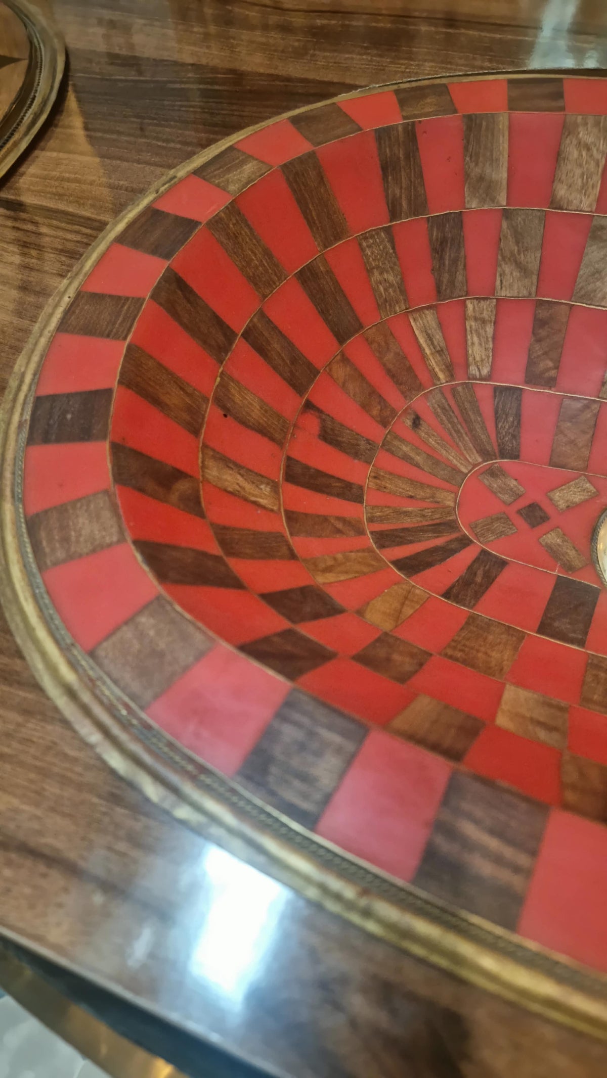 Handmade Moroccan Copper Vessel Sink – Red and Brown Geometric Mosaic Washbasin