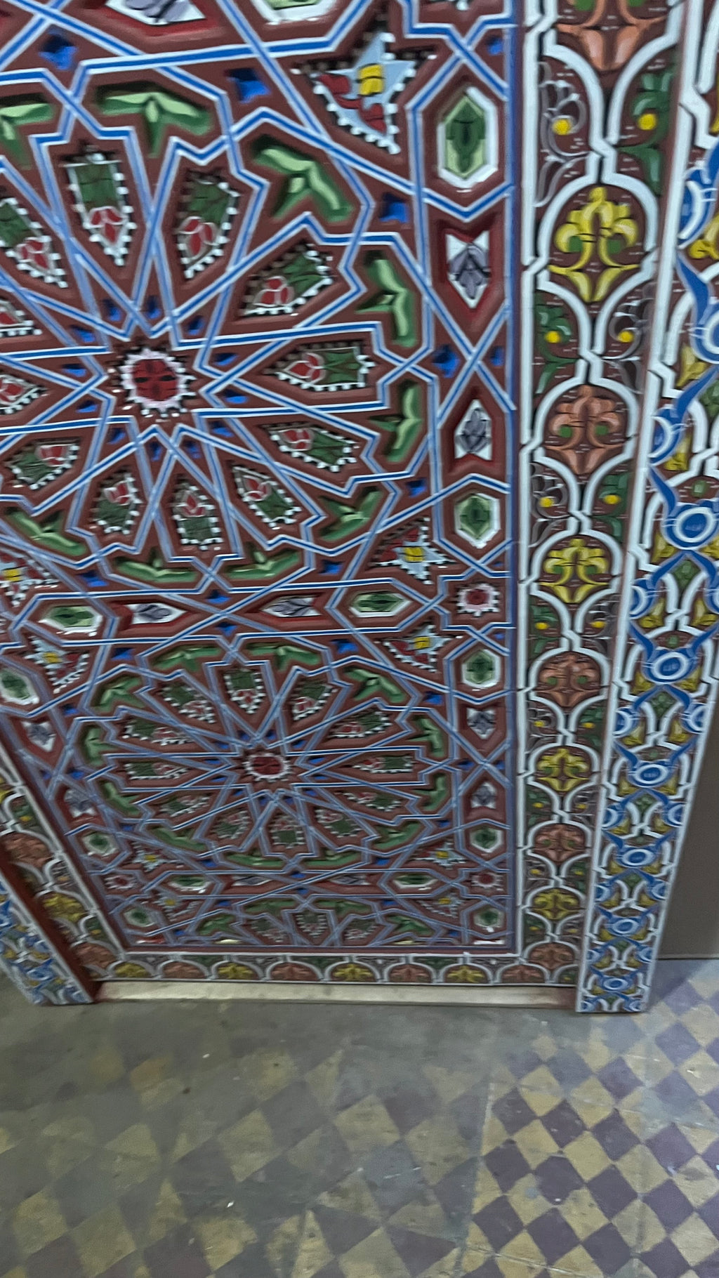 Hand-Painted Moroccan Door Panel Wall Art, Geometric Zellige Wooden Decor, Traditional Moroccan Wall Hanging, Carved Wood Panel, Custom Size Available