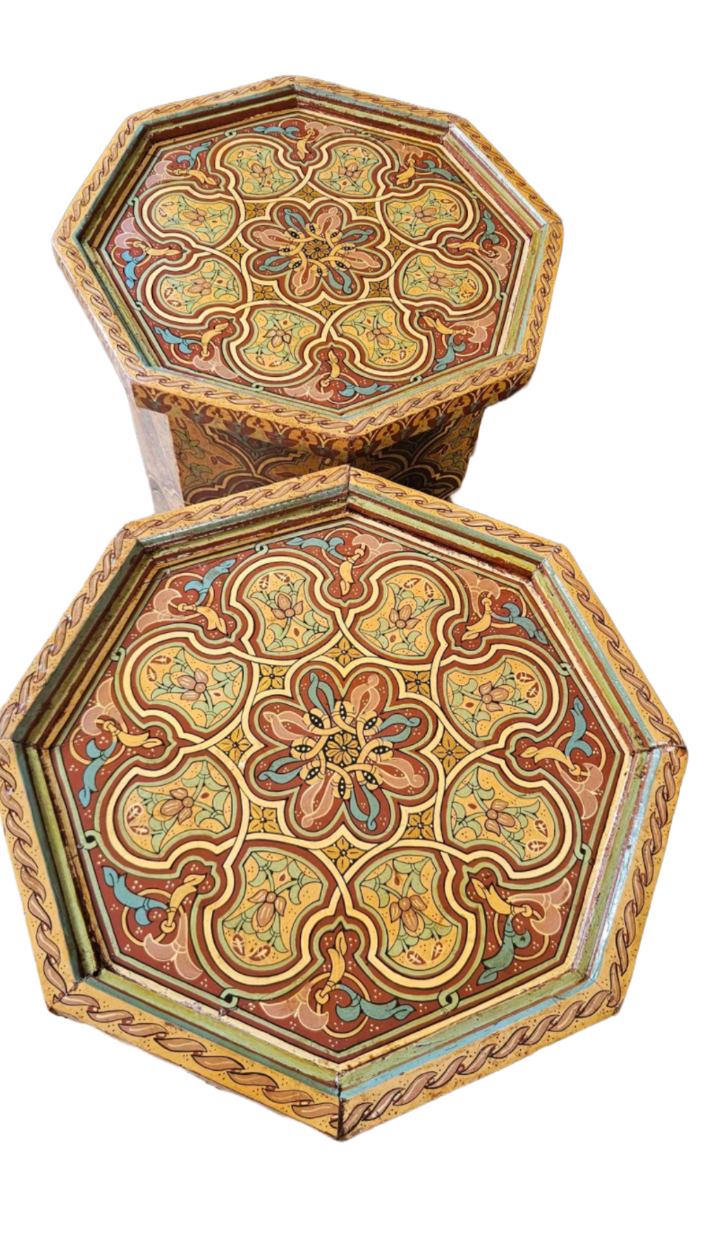 Hand-Painted Moroccan Side Table, Oriental Accent Table, Solid Wood, Handmade Boho Decor