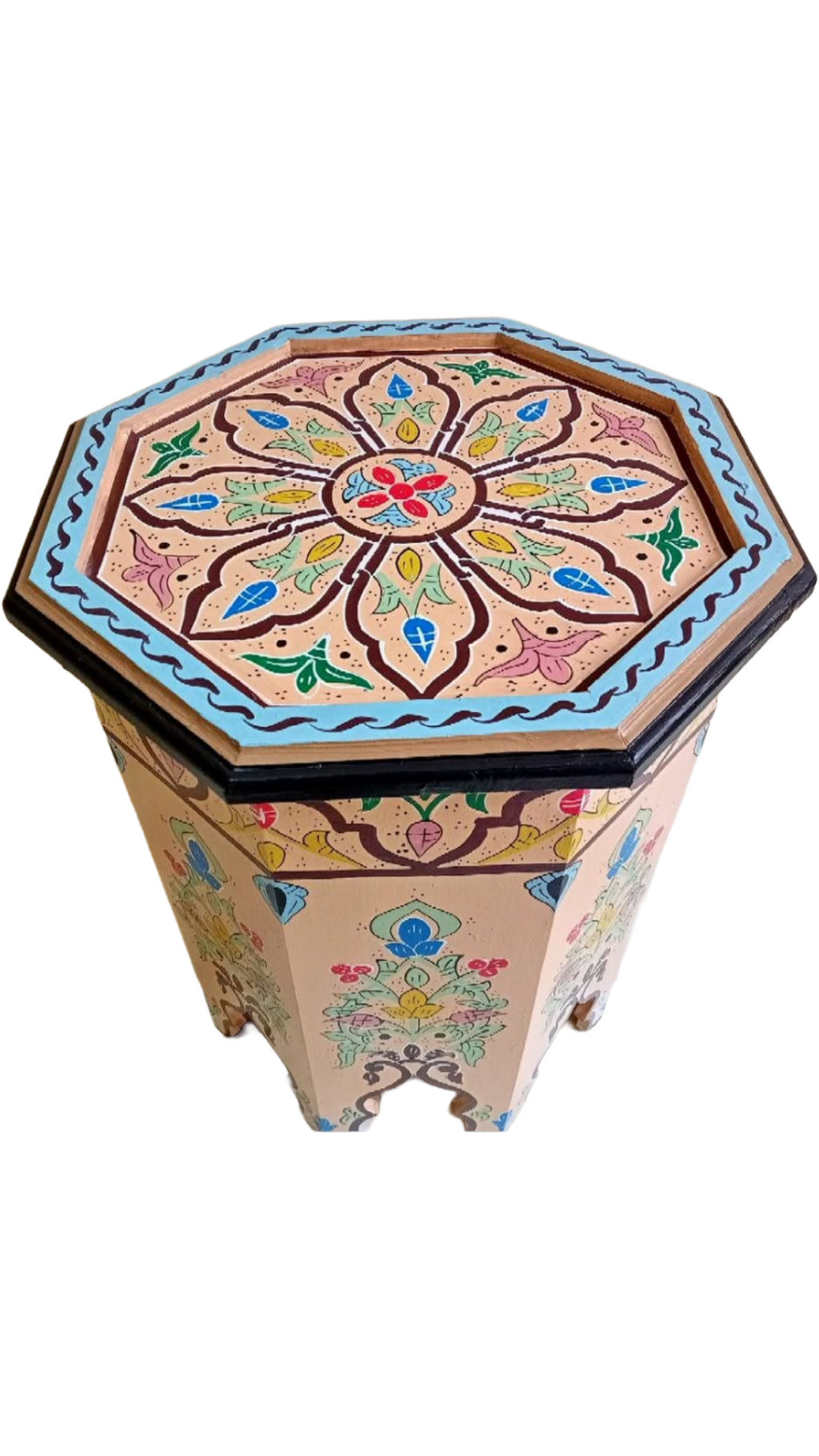 Hand-Painted Moroccan Side Table, Oriental Accent Table, Solid Wood, Handmade Boho Decor