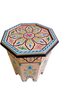 Hand-Painted Moroccan Side Table, Oriental Accent Table, Solid Wood, Handmade Boho Decor