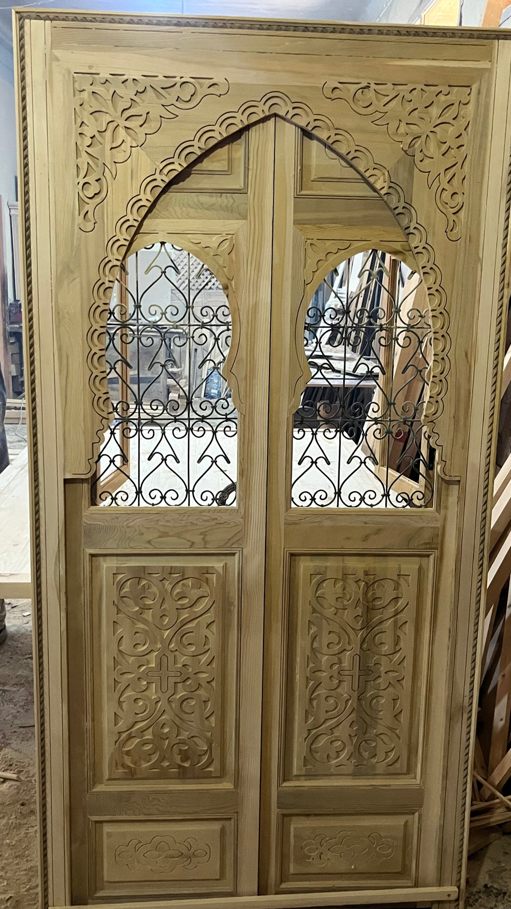 Hand-Carved Moroccan Cedar Wood Door – Arched Rustic Entryway, Statement Home Decor
