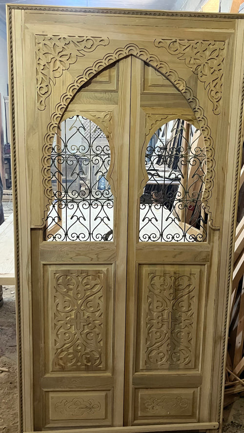 Hand-Carved Moroccan Cedar Wood Door – Arched Rustic Entryway, Statement Home Decor