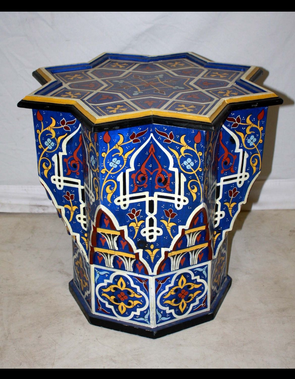 Hand-Painted Moroccan Side Table, Oriental Accent Table, Solid Wood, Handmade Boho Decor