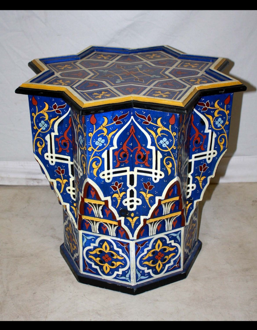 Hand-Painted Moroccan Side Table | Handmade Cedar Wood Accent Table