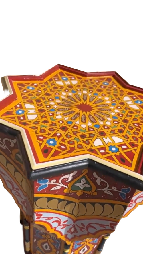 Hand-Painted Moroccan Side Table | Handmade Cedar Wood Accent Table
