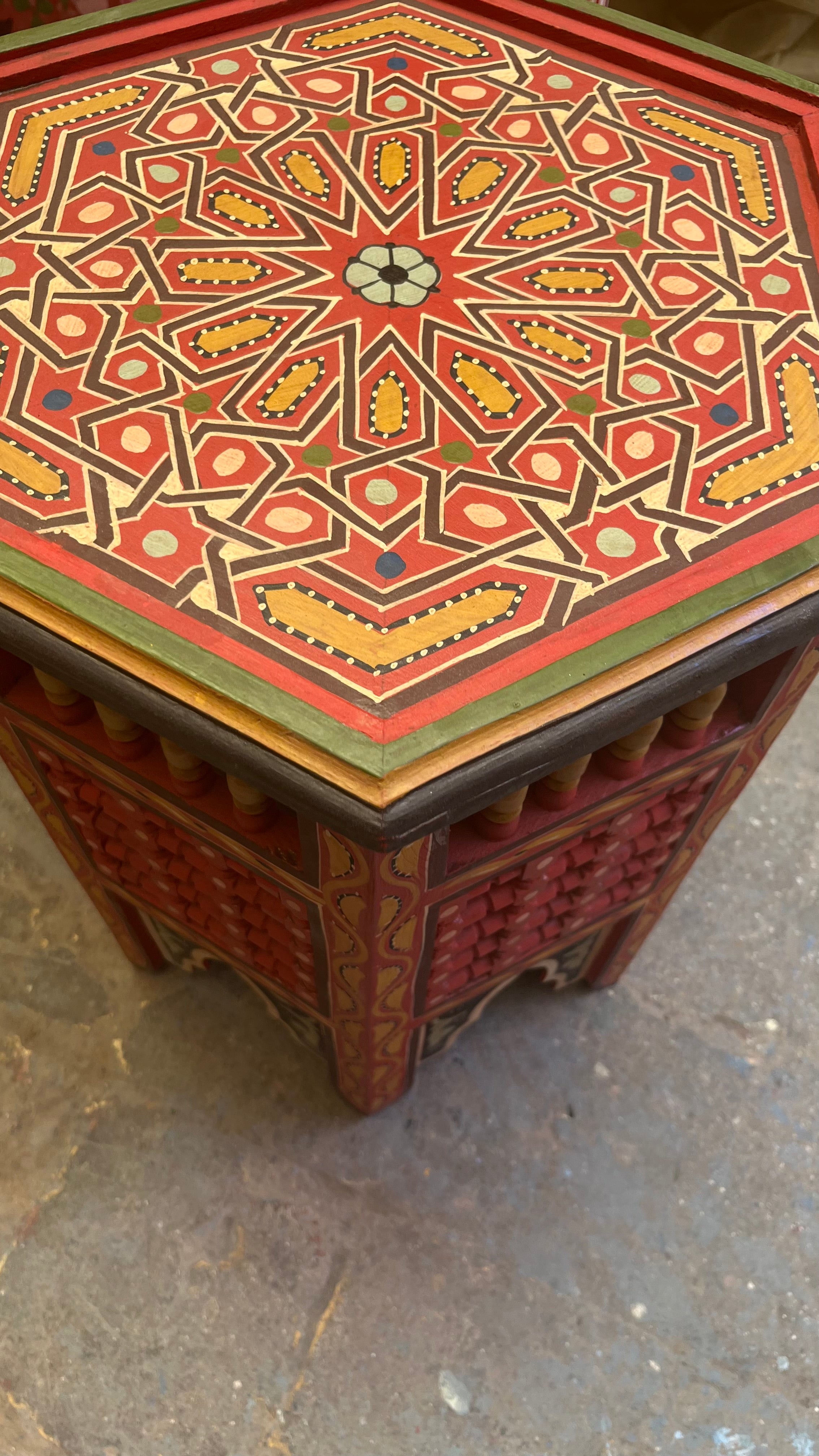 Hand-Painted Moroccan Side Table, Oriental Accent Table, Solid Wood, Handmade Boho Decor