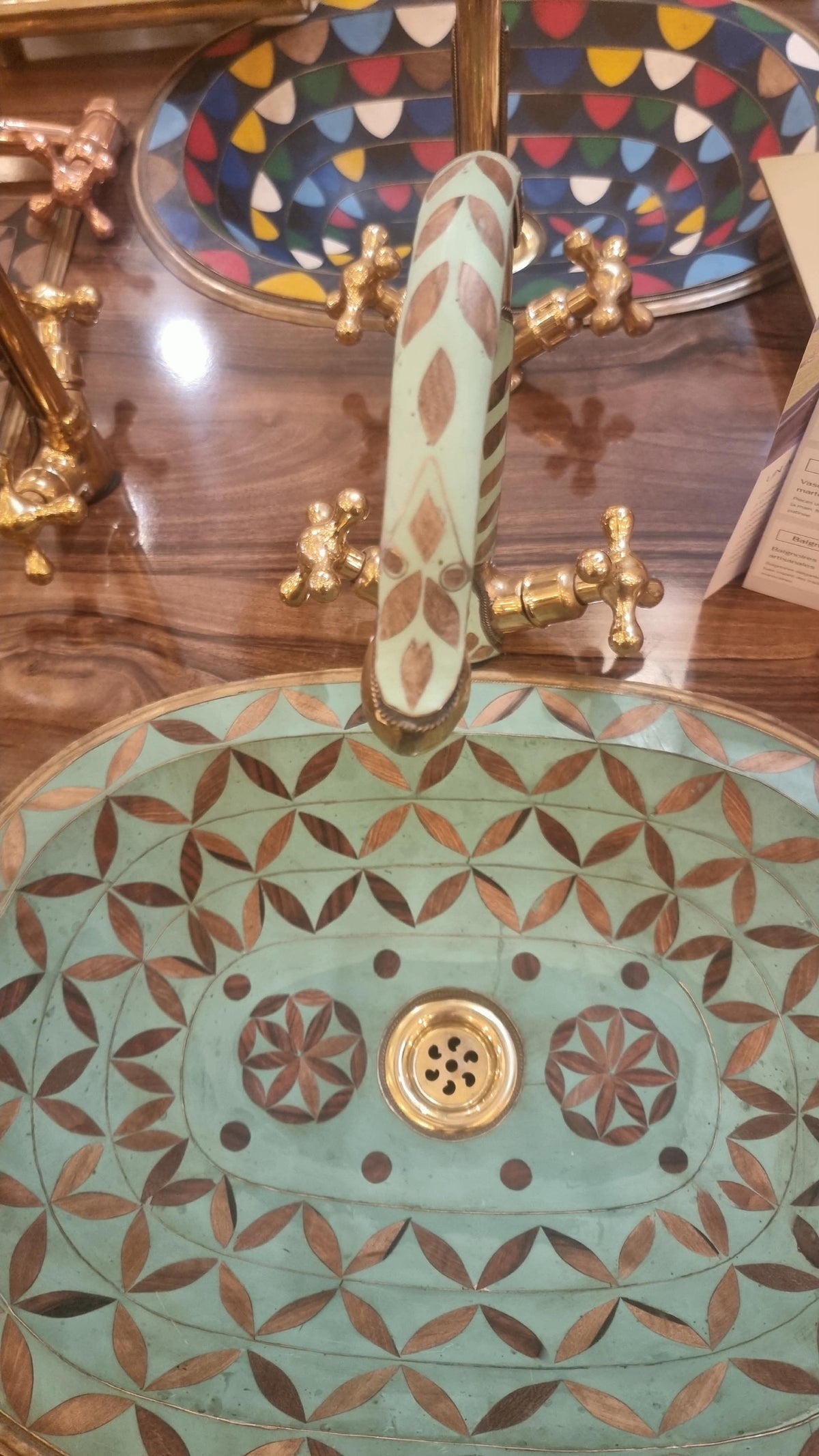 Handmade Moroccan Brass and Colorful Resin Vessel Sink – Luxury Artisan Bathroom Washbasin