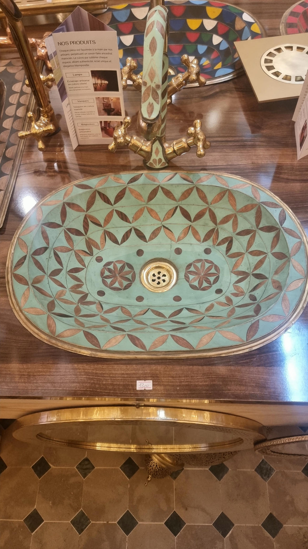 Handmade Moroccan Brass and Colorful Resin Vessel Sink – Luxury Artisan Bathroom Washbasin