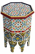 Hand-Painted Moroccan Side Table, Oriental Accent Table, Solid Wood, Handmade Boho Decor
