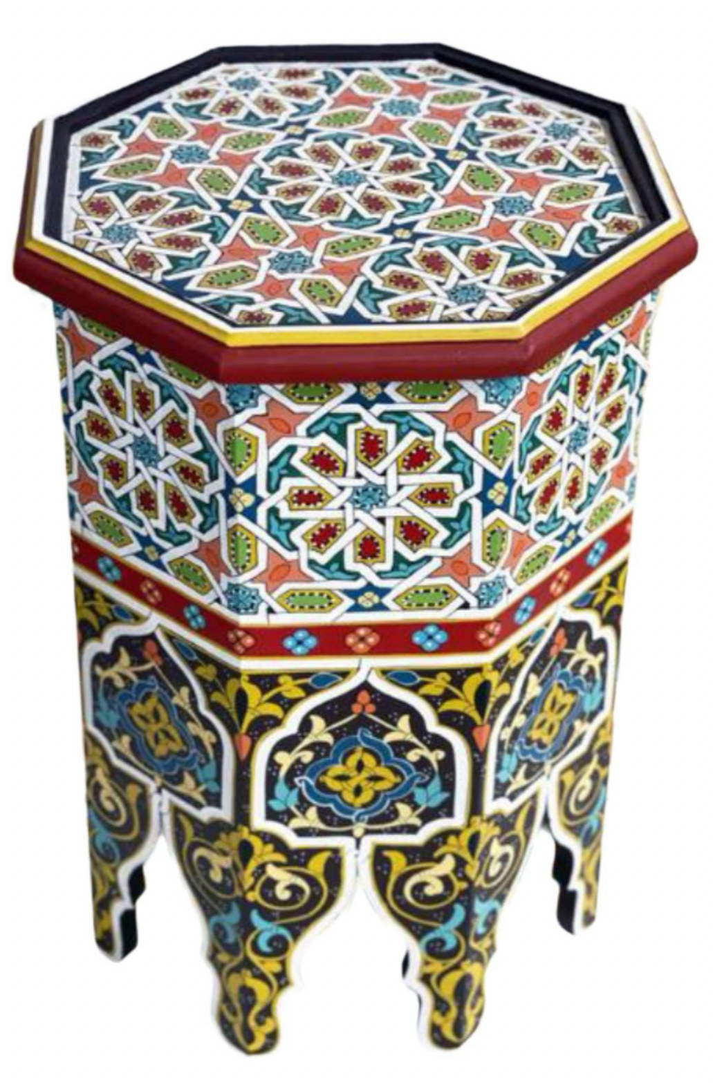 Hand-Painted Moroccan Side Table, Oriental Accent Table, Solid Wood, Handmade Boho Decor