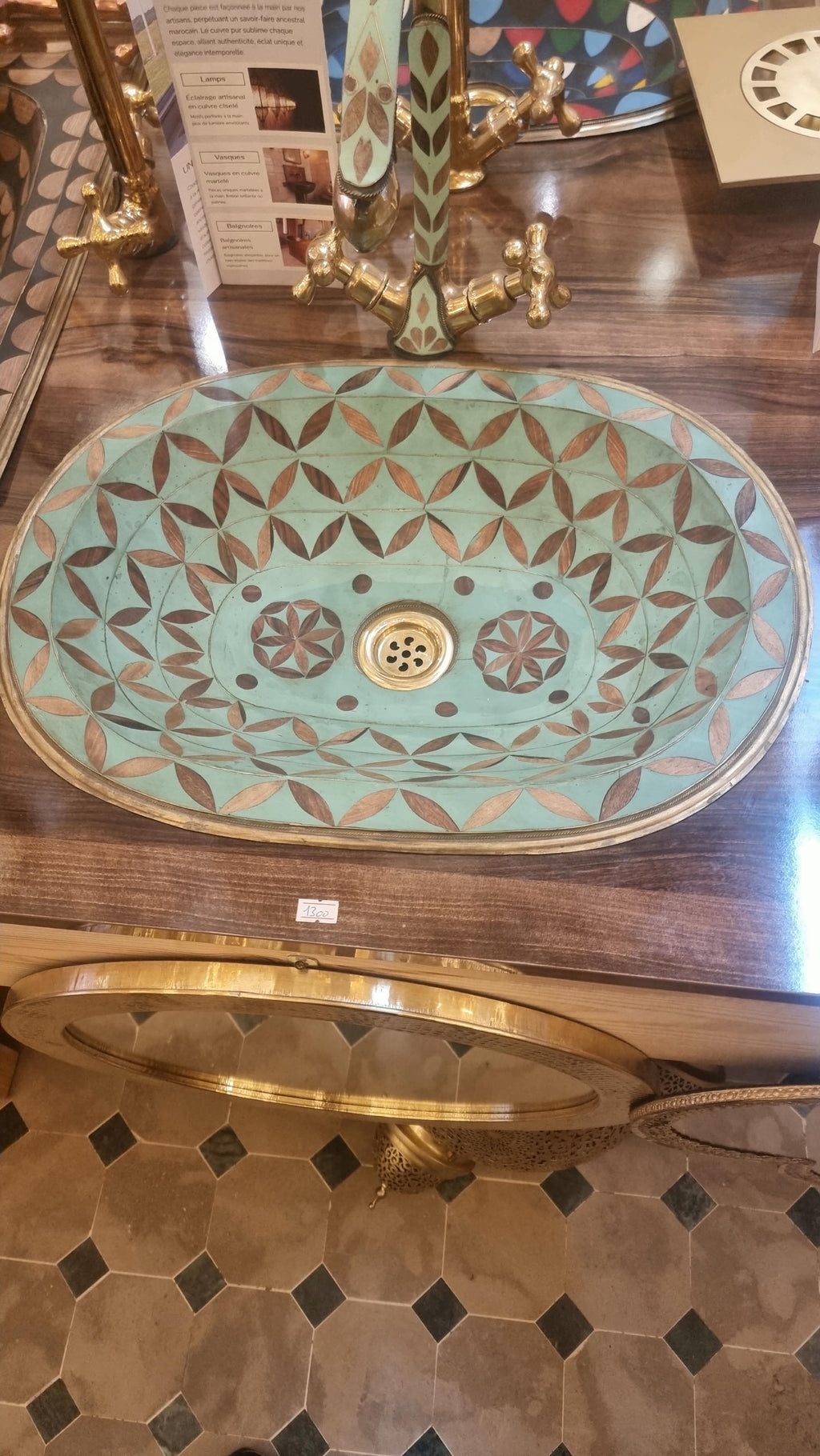 Handmade Moroccan Brass and Colorful Resin Vessel Sink – Luxury Artisan Bathroom Washbasin