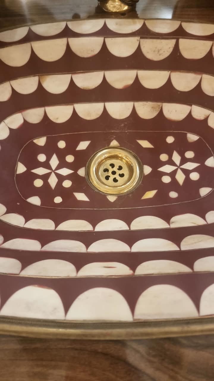 Luxury Moroccan Brass and Resin Vessel Sink – Handmade Decorative Bathroom Basin