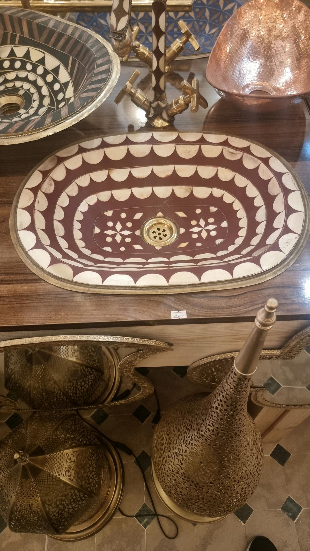 Luxury Moroccan Brass and Resin Vessel Sink – Handmade Decorative Bathroom Basin