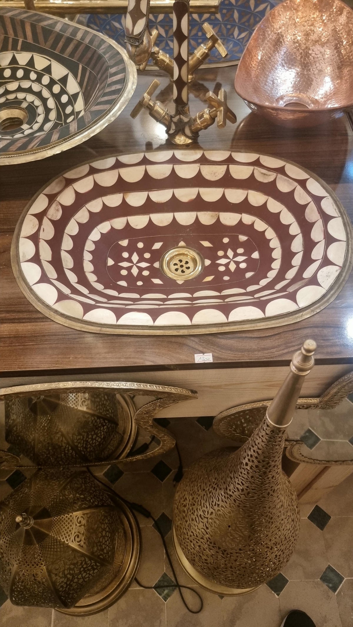 Luxury Moroccan Brass and Resin Vessel Sink – Handmade Decorative Bathroom Basin