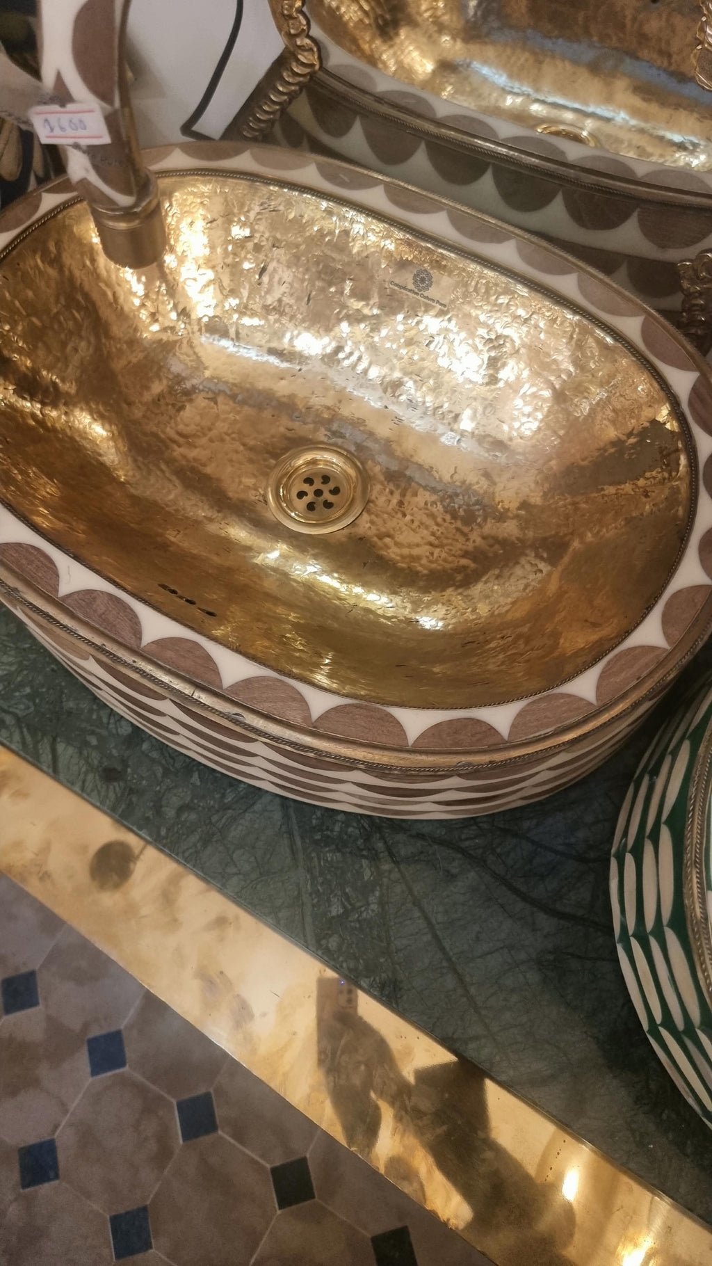 Handmade Moroccan Brass and Resin Bathroom Vessel Sink – Colorful Artisan Wash Basin