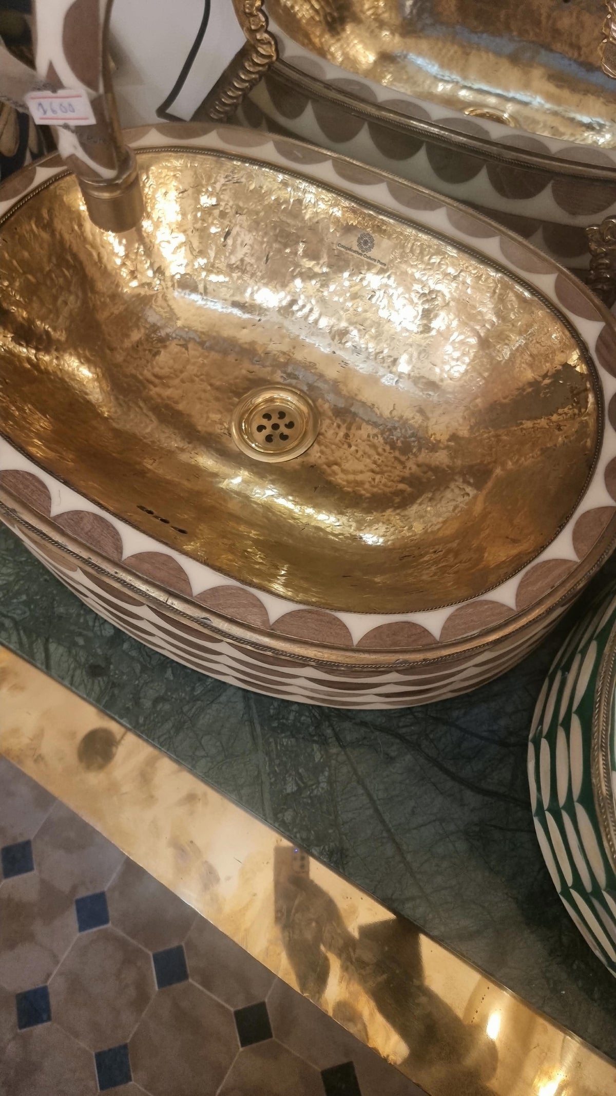 Handmade Moroccan Brass and Resin Bathroom Vessel Sink – Colorful Artisan Wash Basin